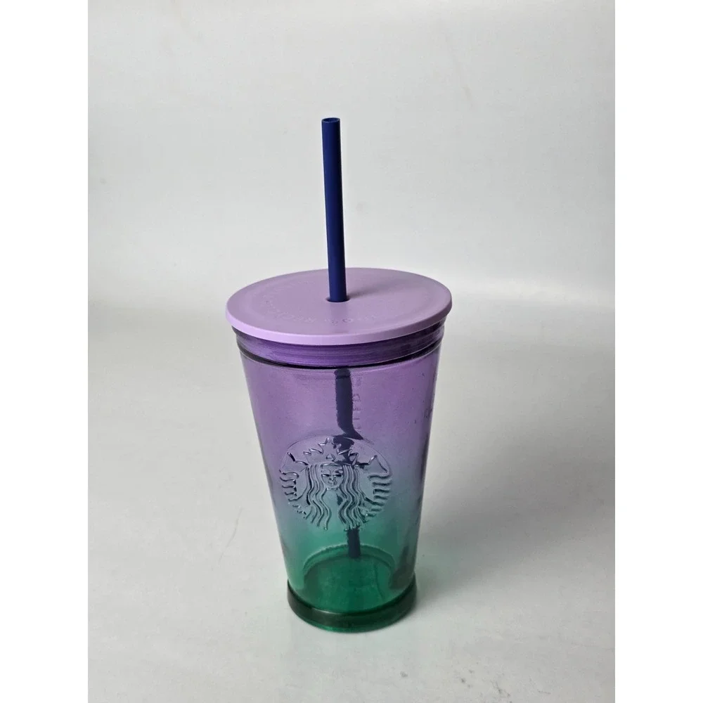 STARBUCKS 2022 PURPLE & TEAL OMBRE RECYCLED‎ GLASS COLD BREW TUMBLER 16 Oz.